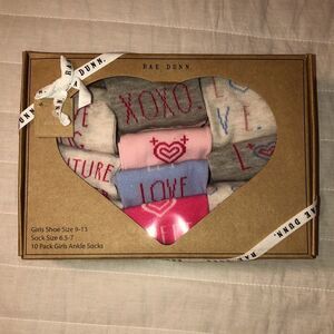 Rae Dunn socks ankle pack of 10 love theme girls shoe size 9-13/6.5-7